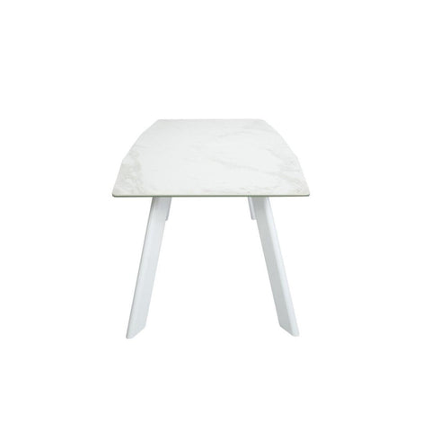  Furniture Line Marbre Blanc Dining Table with Faux Marble Top Marbre Blanc Extendable Dining Table - Ceramic/White IMAGE 2