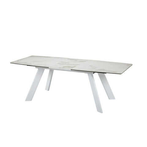  Furniture Line Marbre Blanc Dining Table with Faux Marble Top Marbre Blanc Extendable Dining Table - Ceramic/White IMAGE 3