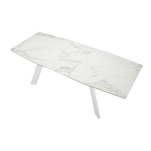  Furniture Line Marbre Blanc Dining Table with Faux Marble Top Marbre Blanc Extendable Dining Table - Ceramic/White IMAGE 4