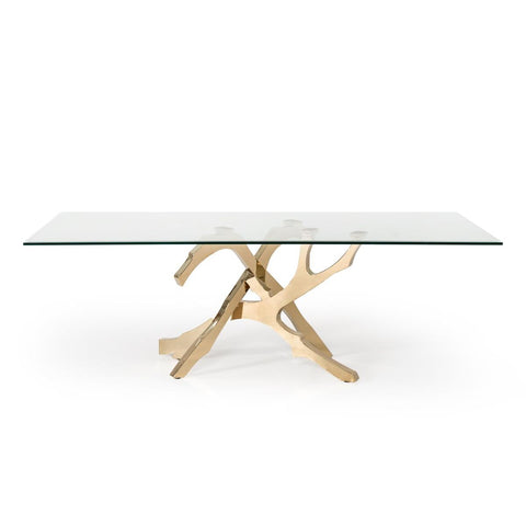 Furniture Line Italia Legend Dining Table with Glass Top and Pedestal Base Italia Legend Dining Table - Glass/Gold IMAGE 1