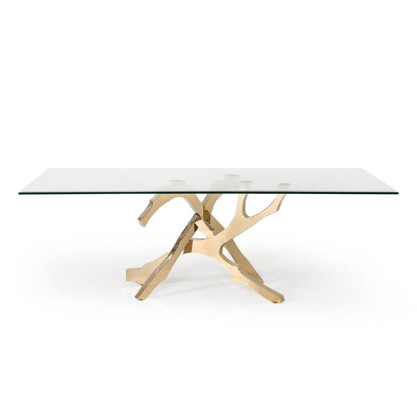 Furniture Line Italia Legend Dining Table with Glass Top and Pedestal Base Italia Legend Dining Table - Glass/Gold IMAGE 1