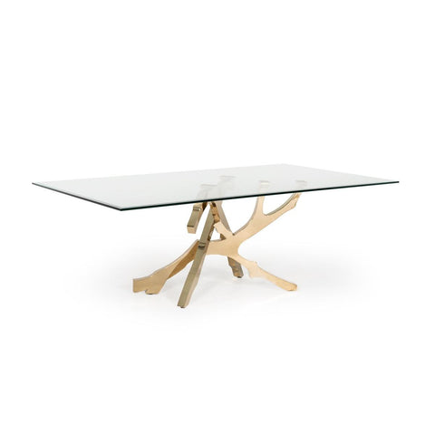 Furniture Line Italia Legend Dining Table with Glass Top and Pedestal Base Italia Legend Dining Table - Glass/Gold IMAGE 3