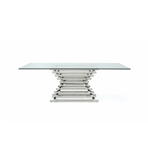 Furniture Line Atlantic Sapphire Rectangle Dining Table with Glass Top and Pedestal Base Atlantic Sapphire Rectangle Dining Table - Clear Glass IMAGE 1