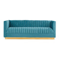  Furniture Line German Cut Stationary Fabric Sofa German Cut Sofa - Blue IMAGE 1