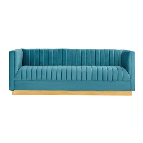  Furniture Line German Cut Stationary Fabric Sofa German Cut Sofa - Blue IMAGE 1