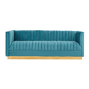 Furniture Line German Cut Stationary Fabric Sofa German Cut Sofa - Blue IMAGE 1