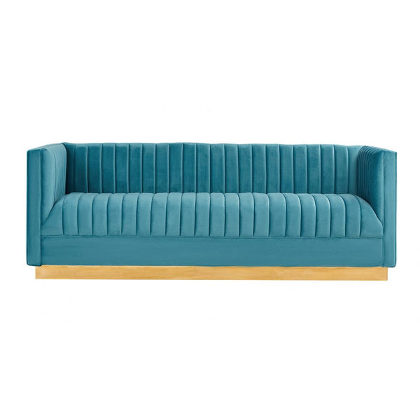 Furniture Line German Cut Stationary Fabric Sofa German Cut Sofa - Blue IMAGE 1