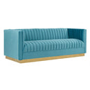Furniture Line German Cut Stationary Fabric Sofa German Cut Sofa - Blue IMAGE 2