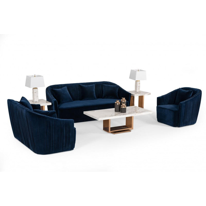 VIG Furniture Divani Casa Palomar Stationary Fabric Loveseat Divani Casa Palomar 75534 Loveseat - Blue/Brass IMAGE 4