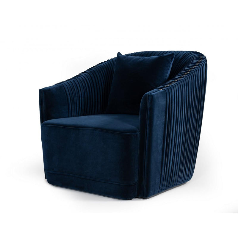 VIG Furniture Divani Casa Palomar Stationary Fabric Chair Divani Casa Palomar 75534 Chair - Blue/Brass IMAGE 2