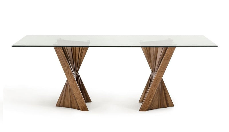 Corbin Mid-Century Walnut & Glass Dining Table