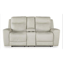 Signature Design by Ashley Mindanao Power Reclining Leather Match Loveseat with Console U5950518C IMAGE 3