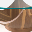 Walnut Round Coffee Table with Tempered Glass Top