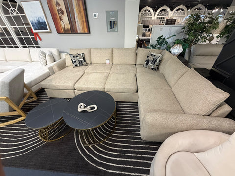 Kensington Grand Modern U-Shape Pullout Sleeper Sectional with Pop-Up Bed & Storage Chaise – Sand Dune Oatmeal