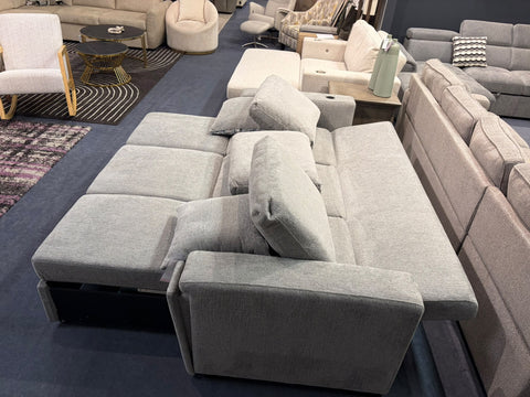 Veloce Multi-Functional Pull-Out Sleeper Sofa with Drop-Back Bed, Hidden Cup Holders & Smart Tech Hub – Heather Dove Grey