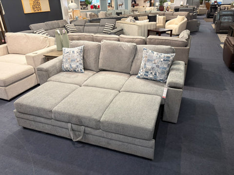 Veloce Multi-Functional Pull-Out Sleeper Sofa with Drop-Back Bed, Hidden Cup Holders & Smart Tech Hub – Heather Dove Grey