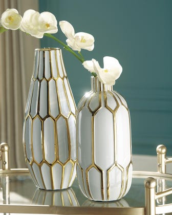 Mohsen Ceramic Vase Set (Set of 2) Gold & White