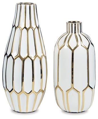 Mohsen Ceramic Vase Set (Set of 2) Gold & White
