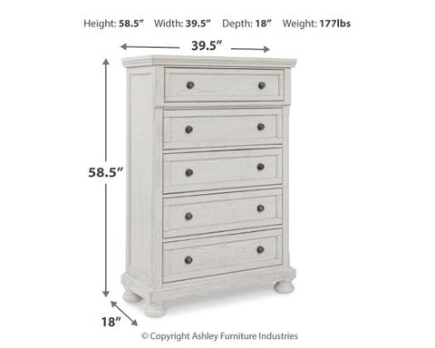Robbinsdale Grand 5-Drawer Tall Chest – Antiqued White