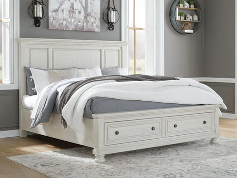 Robbinsdale King Panel Storage Bed – Antiqued White