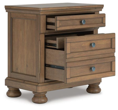 Feddinger 2-Drawer Nightstand with Hidden Tray – Medium Brown