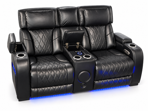 Party Time Power Recliner Loveseat with Console & Speaker – Black