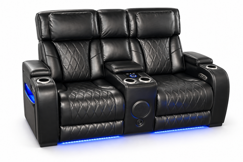 Party Time Power Recliner Loveseat with Console & Speaker – Black