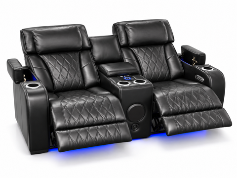 Party Time Power Recliner Loveseat with Console & Speaker – Black