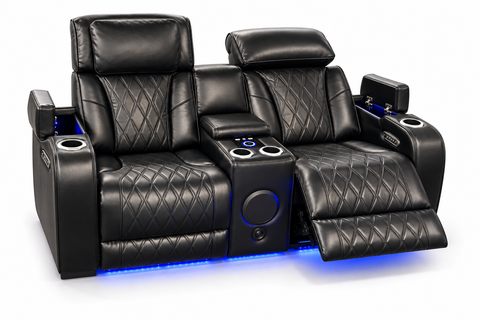 Party Time Power Recliner Loveseat with Console & Speaker – Black