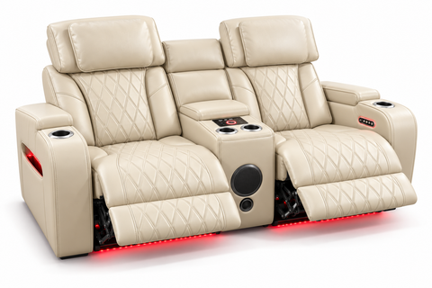 Party Time Power Recliner Loveseat with Console & Speaker – Beige