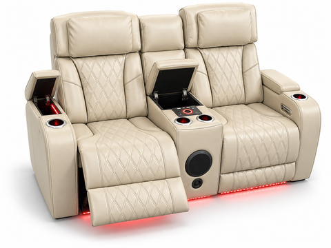 Party Time Power Recliner Loveseat with Console & Speaker – Beige