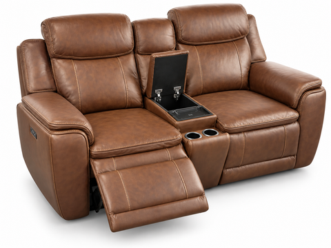 Tuscany Dual Power Reclining Loveseat with Console & Wireless Charging