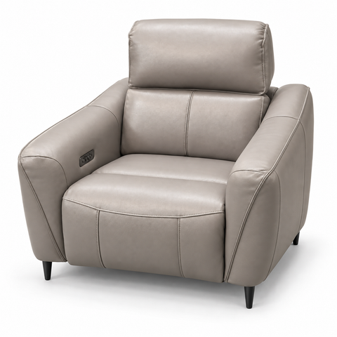 Milano Leather Power Recliner with Power Headrest & USB – Taupe