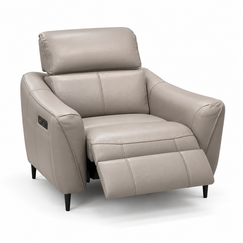 Milano Leather Power Recliner with Power Headrest & USB – Taupe