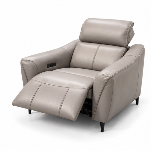 Milano Leather Power Recliner with Power Headrest & USB – Taupe