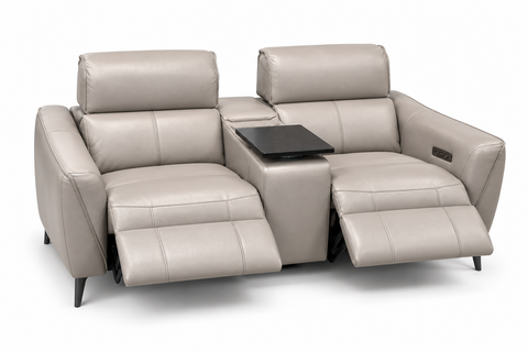 Milano Dual Power Reclining Loveseat with Console, Swivel Table & Power Headrests