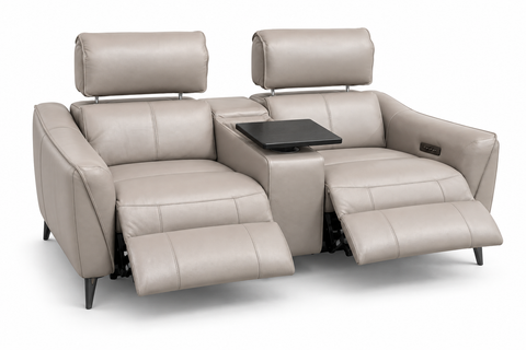 Milano Dual Power Reclining Loveseat with Console, Swivel Table & Power Headrests