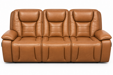 Verona Luxury Leather Dual Power Reclining Sofa with Drop-Down Table & Wireless Charging – Caramel Cognac