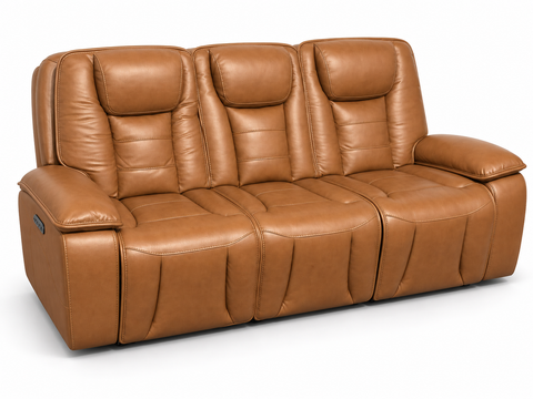Verona Luxury Leather Dual Power Reclining Sofa with Drop-Down Table & Wireless Charging – Caramel Cognac