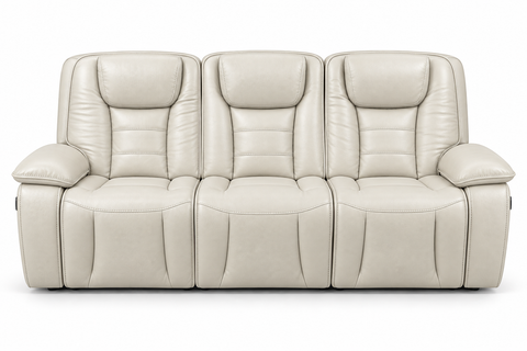 Verona Luxury Leather Dual Power Reclining Sofa with Power Headrests & USB – Pearl Ivory