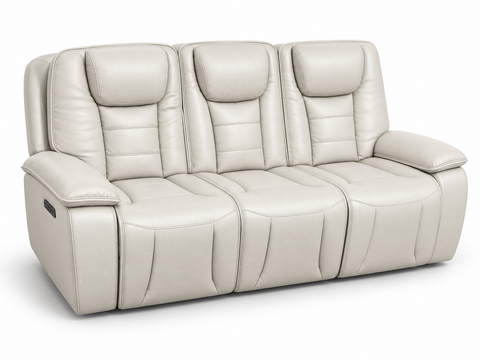 Verona Luxury Leather Dual Power Reclining Sofa with Power Headrests & USB – Pearl Ivory