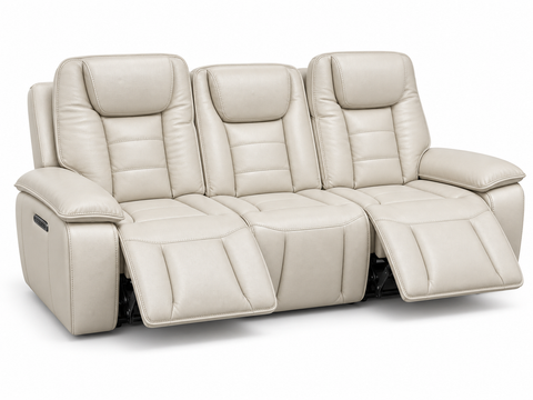 Verona Luxury Leather Dual Power Reclining Console Loveseat with Device Mount & Power Headrests
