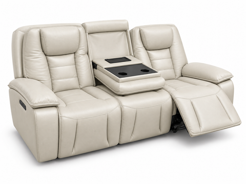 Verona Luxury Leather Dual Power Reclining Sofa with Power Headrests & USB – Pearl Ivory