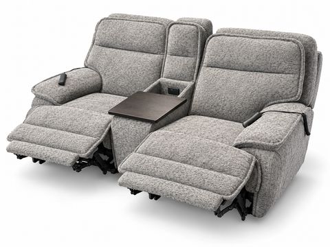 Altari Contemporary Textured Chenille Dual Power Reclining Console Loveseat with Swivel Tray & Remote Wands – Heather Grey