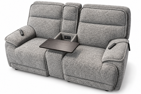 Altari Contemporary Textured Chenille Dual Power Reclining Console Loveseat with Swivel Tray & Remote Wands – Heather Grey