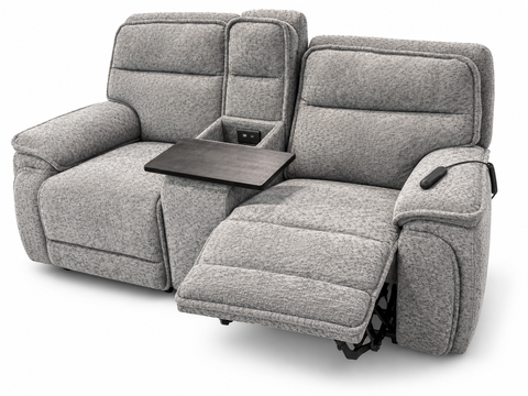 Altari Contemporary Textured Chenille Dual Power Reclining Console Loveseat with Swivel Tray & Remote Wands – Heather Grey