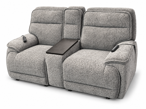 Altari Contemporary Textured Chenille Dual Power Reclining Console Loveseat with Swivel Tray & Remote Wands – Heather Grey