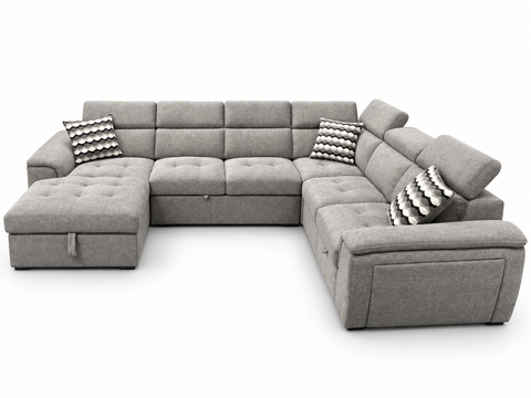 Orion U-Shape Modular Sleeper Sectional with Dual Pop-Up Beds, Gas-Lift Storage Chaise, Adjustable Headrests & Tech Arm – Heather Gr