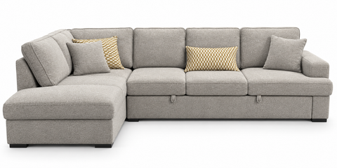 Haven Chenille Sleeper Sectional with Pop-Up Bed & Gas-Lift Storage Chaise – Oatmeal Heather