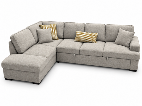 Haven Chenille Sleeper Sectional with Pop-Up Bed & Gas-Lift Storage Chaise – Oatmeal Heather